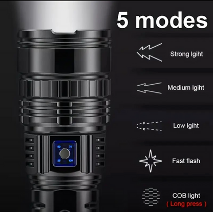 🔥 Buy 1 Get 1 FREE Super Power 🔥 LED Flashlight – Zoomable, Rechargeable, Metal Body with Power Bank, 8–12 Hrs Battery Backup