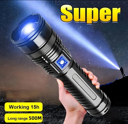 🔥 Buy 1 Get 1 FREE Super Power 🔥 LED Flashlight – Zoomable, Rechargeable, Metal Body with Power Bank, 8–12 Hrs Battery Backup