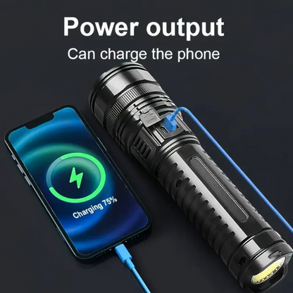 🔥 Buy 1 Get 1 FREE Super Power 🔥 LED Flashlight – Zoomable, Rechargeable, Metal Body with Power Bank, 8–12 Hrs Battery Backup