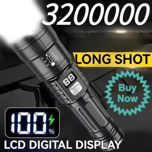 🔥 Buy 1 Get 1 FREE Super Power 🔥 LED Flashlight – Zoomable, Rechargeable, Metal Body with Power Bank, 8–12 Hrs Battery Backup